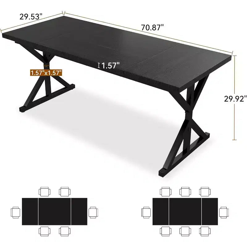 Mesa de comedor Dyonery Farmhouse para 6-8 personas, 70.8 pulgadas, rectangular, de madera, Nogal/Negro