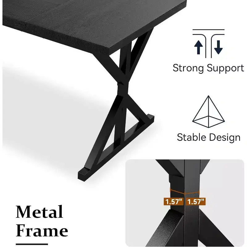 Mesa de comedor Dyonery Farmhouse para 6-8 personas, 70.8 pulgadas, rectangular, de madera, Nogal/Negro