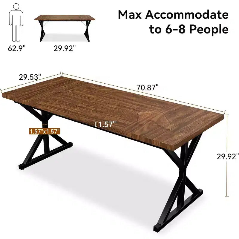 Mesa de comedor Dyonery Farmhouse para 6-8 personas, 70.8 pulgadas, rectangular, de madera, Nogal/Negro