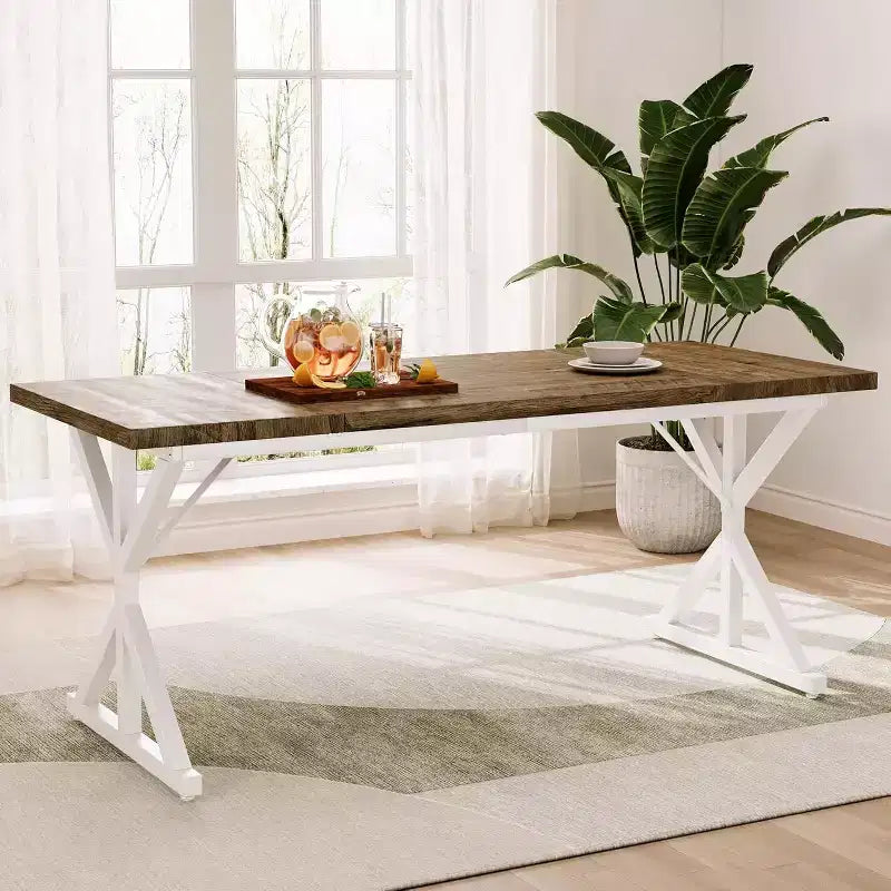 Mesa de comedor Dyonery Farmhouse para 6-8 personas, 70.8 pulgadas, rectangular, de madera, Nogal/Negro