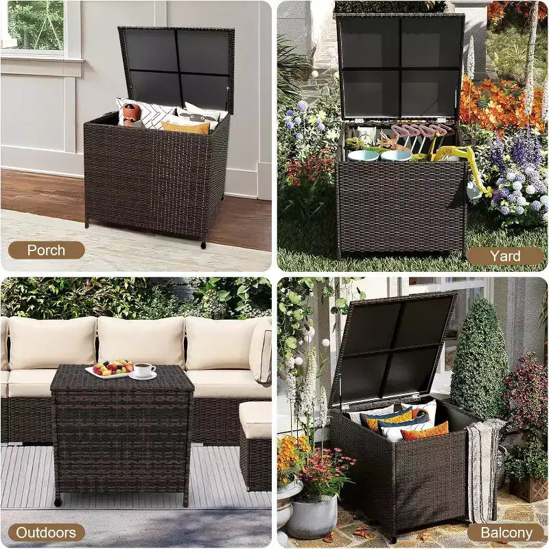 Caja de almacenamiento para exteriores Acekool de 80 galones con tapa con cerradura, impermeable y resistente a los rayos UV, ruedas y asas para patio, jardín, almacenamiento junto a la piscina