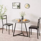 Juego de comedor redondo de 3 piezas para 2 personas, juego de mesa de cocina con 2 sillas tapizadas, estructura de metal y tablero con vetas de madera, muebles de comedor para cocina