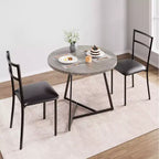 Juego de comedor redondo de 3 piezas para 2 personas, juego de mesa de cocina con 2 sillas tapizadas, estructura de metal y tablero con vetas de madera, muebles de comedor para cocina