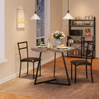 Juego de comedor redondo de 3 piezas para 2 personas, juego de mesa de cocina con 2 sillas tapizadas, estructura de metal y tablero con vetas de madera, muebles de comedor para cocina
