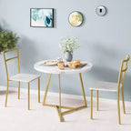 Juego de comedor redondo de 3 piezas para 2 personas, juego de mesa de cocina con 2 sillas tapizadas, estructura de metal y tablero con vetas de madera, muebles de comedor para cocina