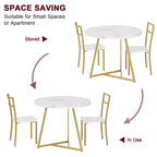 Juego de comedor redondo de 3 piezas para 2 personas, juego de mesa de cocina con 2 sillas tapizadas, estructura de metal y tablero con vetas de madera, muebles de comedor para cocina