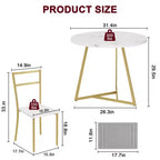 Juego de comedor redondo de 3 piezas para 2 personas, juego de mesa de cocina con 2 sillas tapizadas, estructura de metal y tablero con vetas de madera, muebles de comedor para cocina