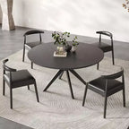 PexFix 47.2 Mesa de comedor redonda de madera maciza para 4-6 personas, mesas de comedor modernas de estilo rústico para cocina, comedor, restaurante, negro