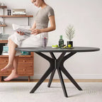 PexFix 47.2 Mesa de comedor redonda de madera maciza para 4-6 personas, mesas de comedor modernas de estilo rústico para cocina, comedor, restaurante, negro