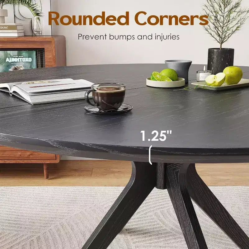 PexFix 47.2 Mesa de comedor redonda de madera maciza para 4-6 personas, mesas de comedor modernas de estilo rústico para cocina, comedor, restaurante, negro