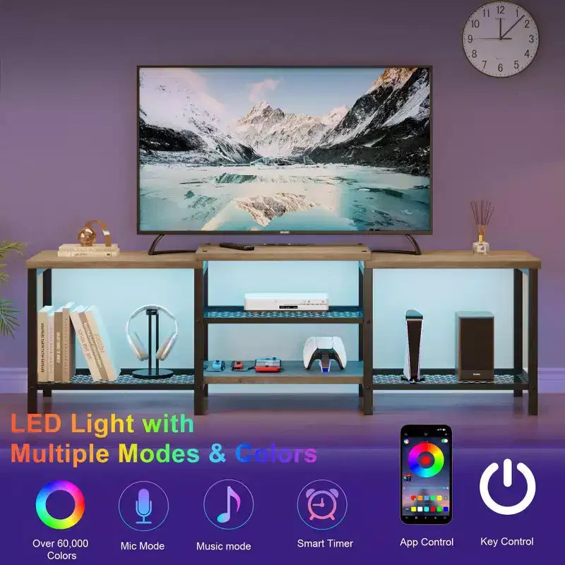 Mueble para TV TROPOW con luces LED para TV de 55/65/75 pulgadas, centro de entretenimiento grande de 170 cm con tomas de corriente, consola multimedia para sala de estar