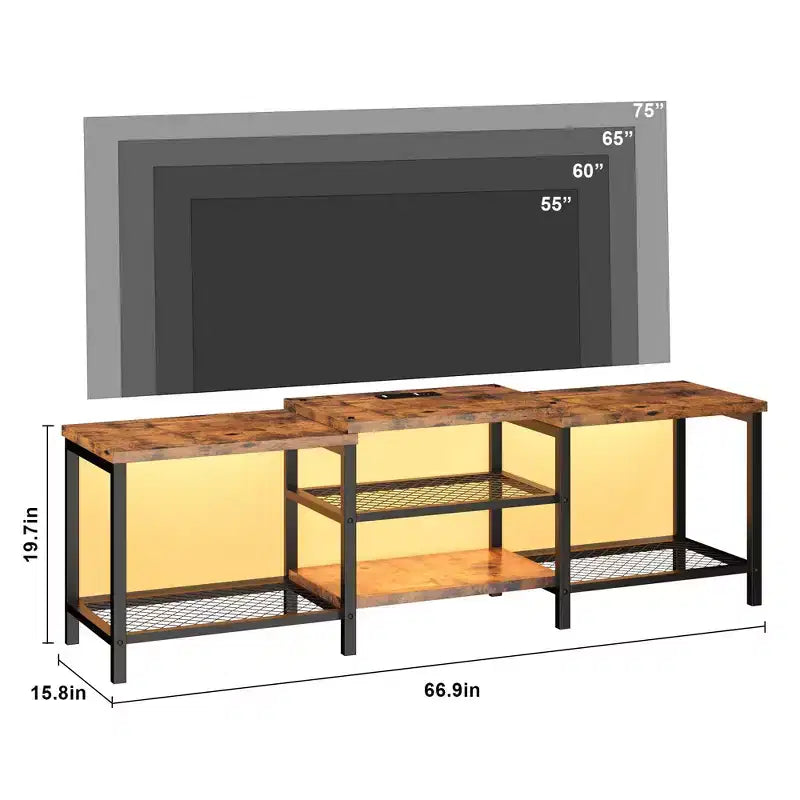 Mueble para TV TROPOW con luces LED para TV de 55/65/75 pulgadas, centro de entretenimiento grande de 170 cm con tomas de corriente, consola multimedia para sala de estar