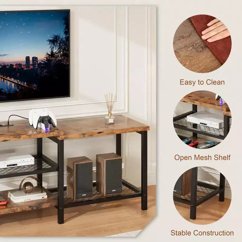 Mueble para TV TROPOW con luces LED para TV de 55/65/75 pulgadas, centro de entretenimiento grande de 170 cm con tomas de corriente, consola multimedia para sala de estar