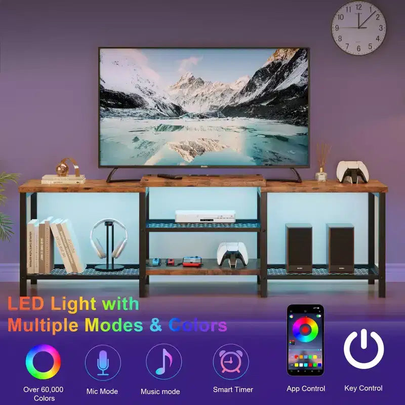Mueble para TV TROPOW con luces LED para TV de 55/65/75 pulgadas, centro de entretenimiento grande de 170 cm con tomas de corriente, consola multimedia para sala de estar