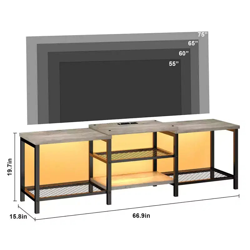 Mueble para TV TROPOW con luces LED para TV de 55/65/75 pulgadas, centro de entretenimiento grande de 170 cm con tomas de corriente, consola multimedia para sala de estar