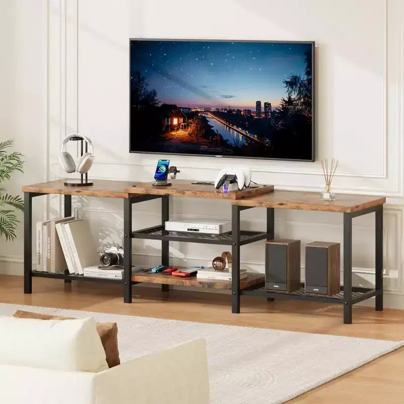 TROPOW TV Stand with LED Lights for 55/65/75 Inch TV, 67 Inch Large Entertainment Center with Power Outlets, Media Console for Living Room