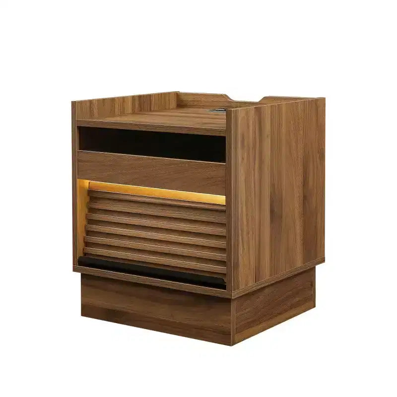 Mesita de Noche Moderna Whisen con 2 Cajones, Luces LED y Puertos de Carga, Gran Almacenamiento