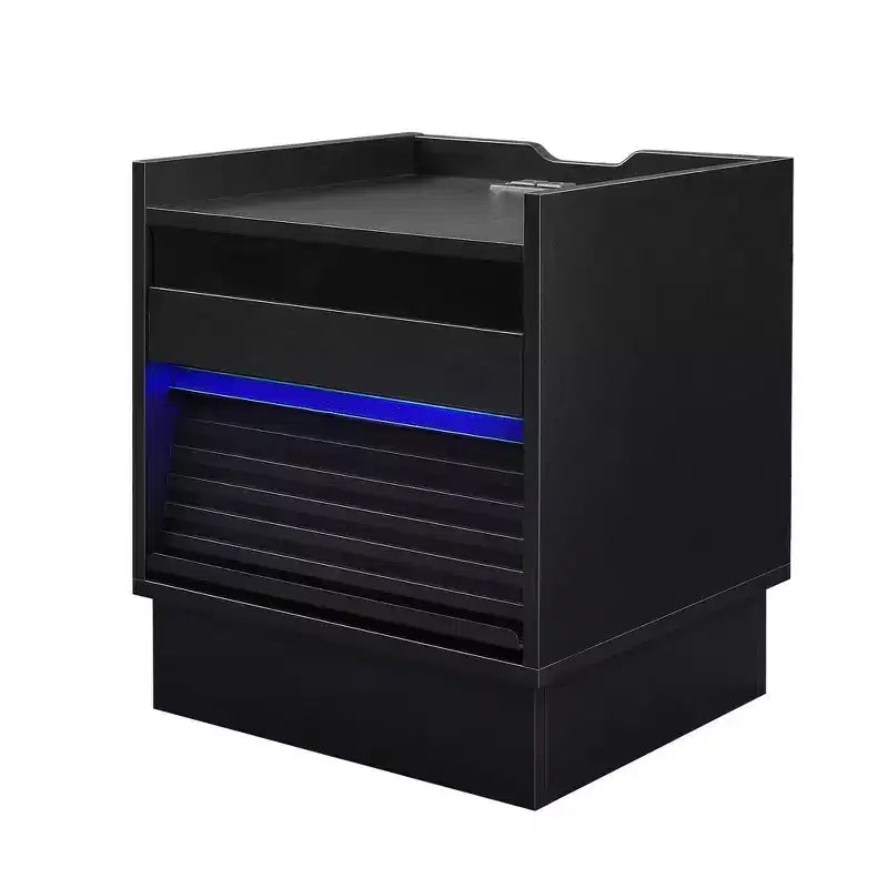 Mesita de Noche Moderna Whisen con 2 Cajones, Luces LED y Puertos de Carga, Gran Almacenamiento