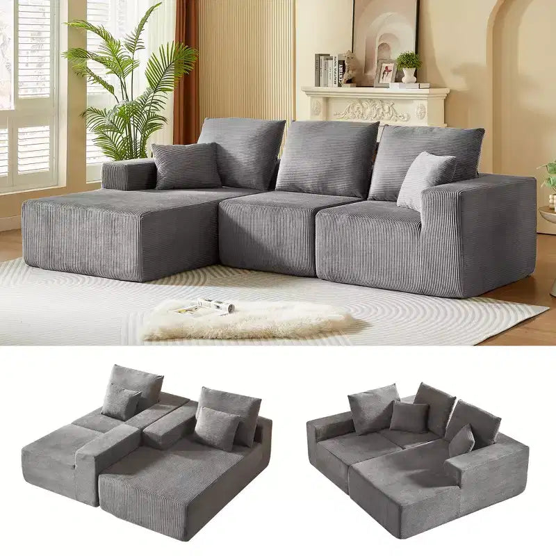 Sofá modular Whisen con chaise longue, sofá tipo nube en forma de L, no requiere montaje