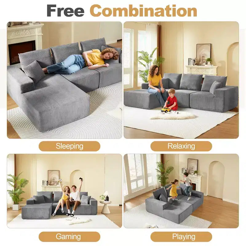 Sofá modular Whisen con chaise longue, sofá tipo nube en forma de L, no requiere montaje