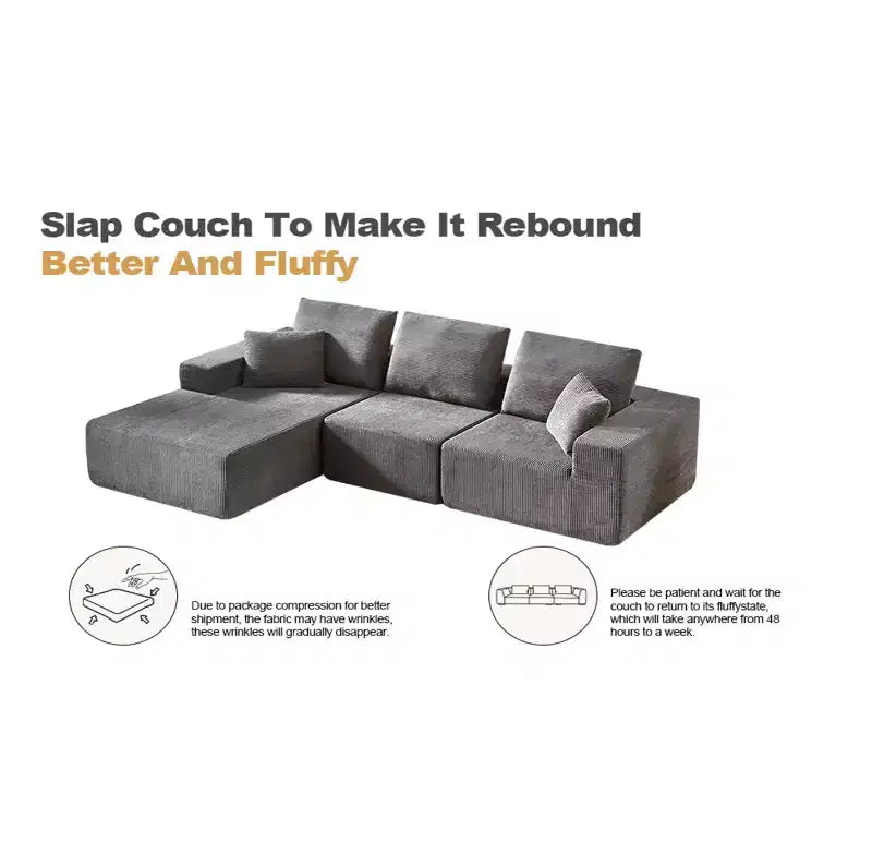 Sofá modular Whisen con chaise longue, sofá tipo nube en forma de L, no requiere montaje