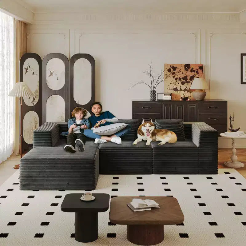 Sofá modular Whisen con chaise longue, sofá tipo nube en forma de L, no requiere montaje