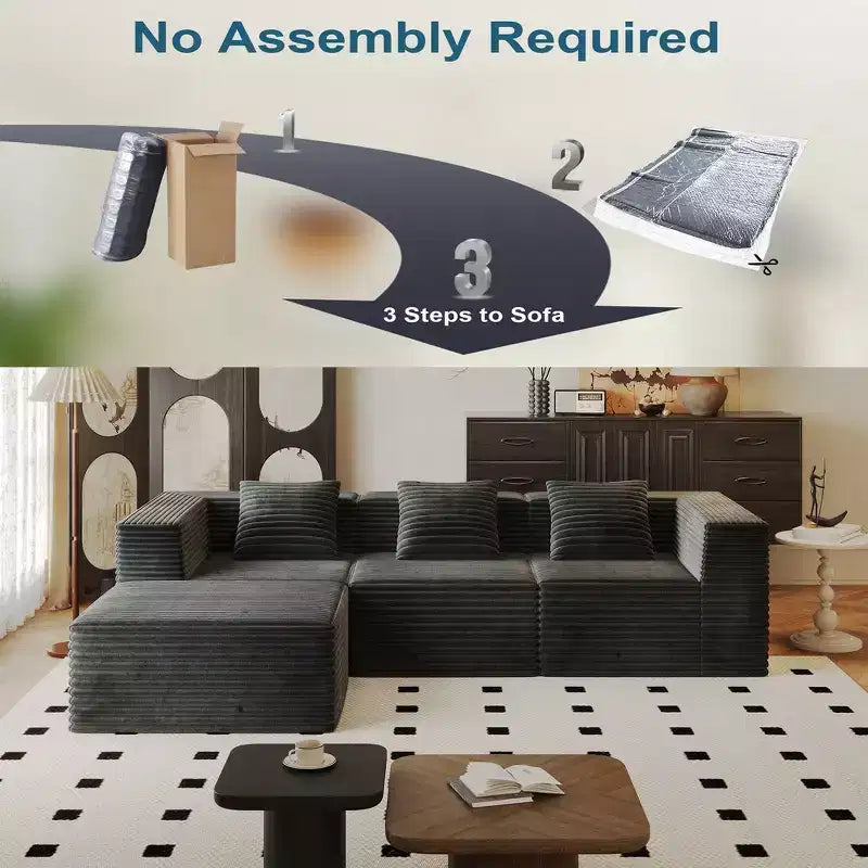 Sofá modular Whisen con chaise longue, sofá tipo nube en forma de L, no requiere montaje