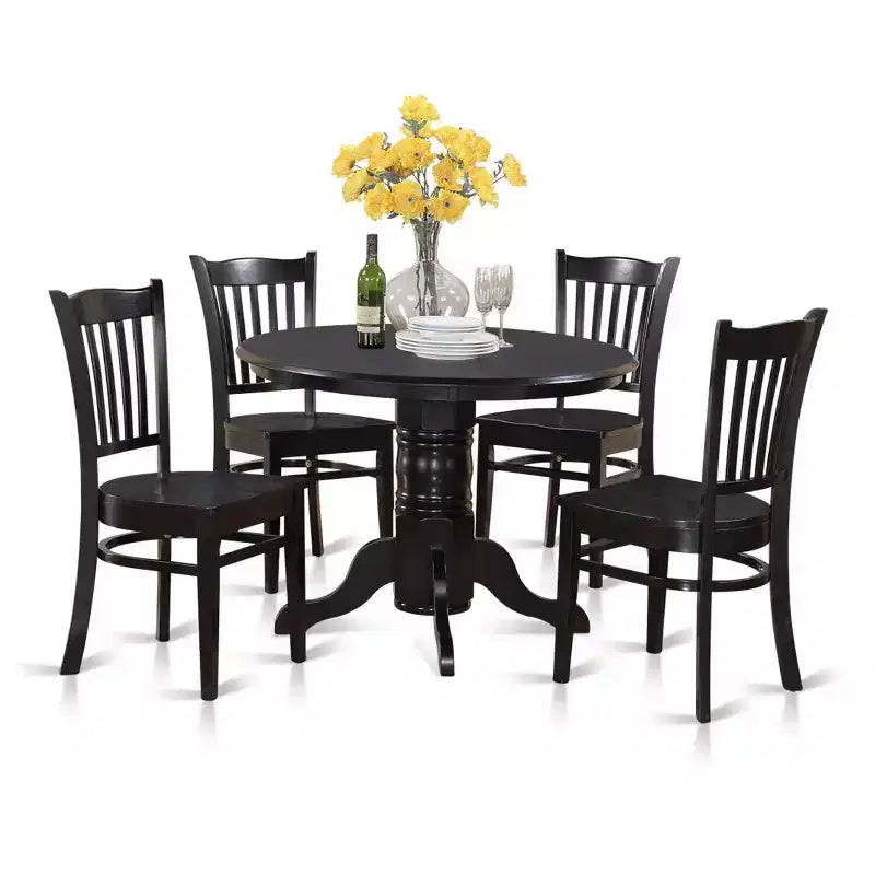 Juego de mesa y sillas de cocina redondas HomeStock, lino blanco, estilo moderno SHGR5-WHI-W
