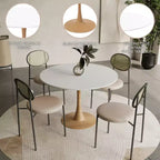 Mesa de comedor redonda LeisureMod Bristol 40 con tablero de piedra sinterizada y base de pedestal de acero y madera natural para cocina y comedor modernos