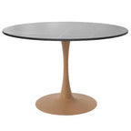 Mesa de comedor redonda LeisureMod Bristol 40 con tablero de piedra sinterizada y base de pedestal de acero y madera natural para cocina y comedor modernos