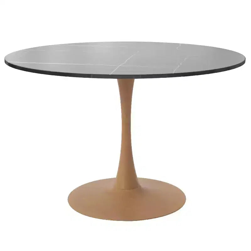 Mesa de comedor redonda LeisureMod Bristol 40 con tablero de piedra sinterizada y base de pedestal de acero y madera natural para cocina y comedor modernos