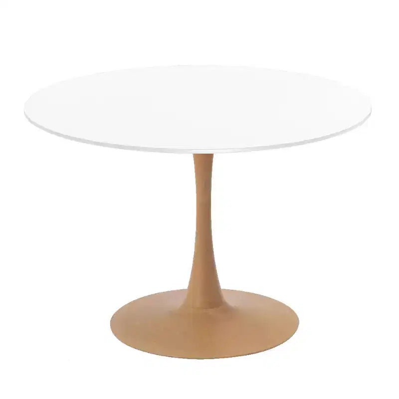 Mesa de comedor redonda LeisureMod Bristol 40 con tablero de piedra sinterizada y base de pedestal de acero y madera natural para cocina y comedor modernos