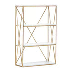 Estante de pared rectangular de madera y oro
