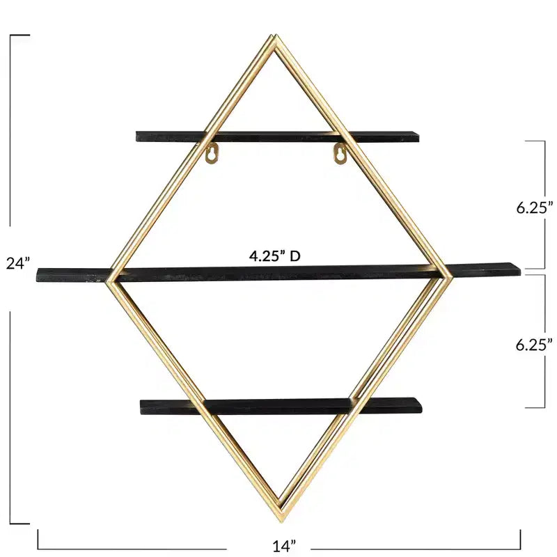 Estante de pared rectangular de madera y oro