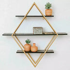 Estante de pared rectangular de madera y oro
