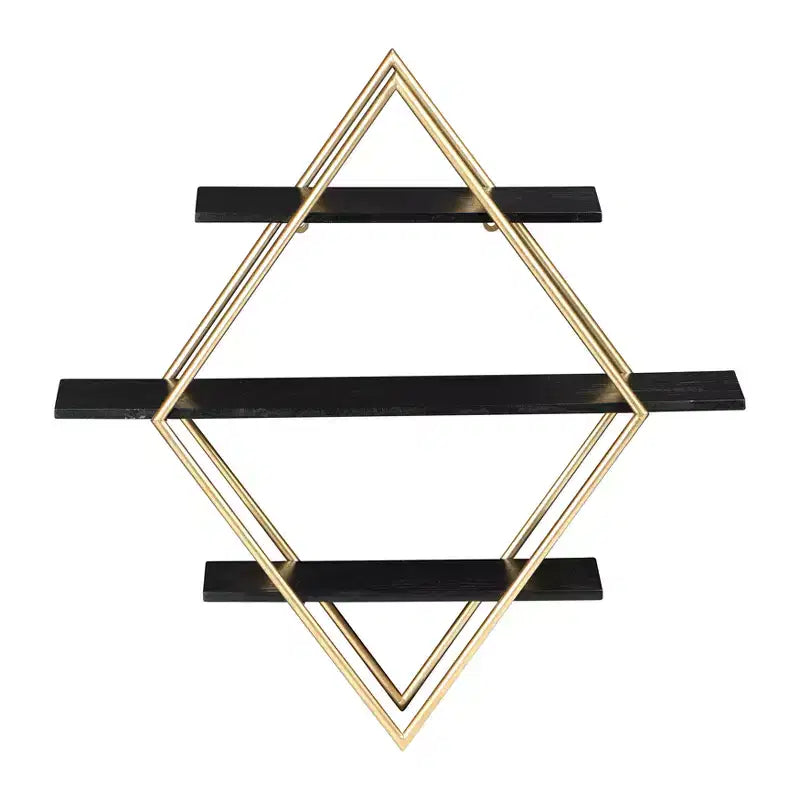 Estante de pared rectangular de madera y oro