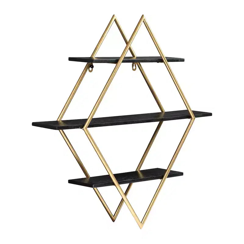 Estante de pared rectangular de madera y oro