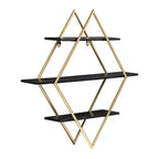 Estante de pared rectangular de madera y oro