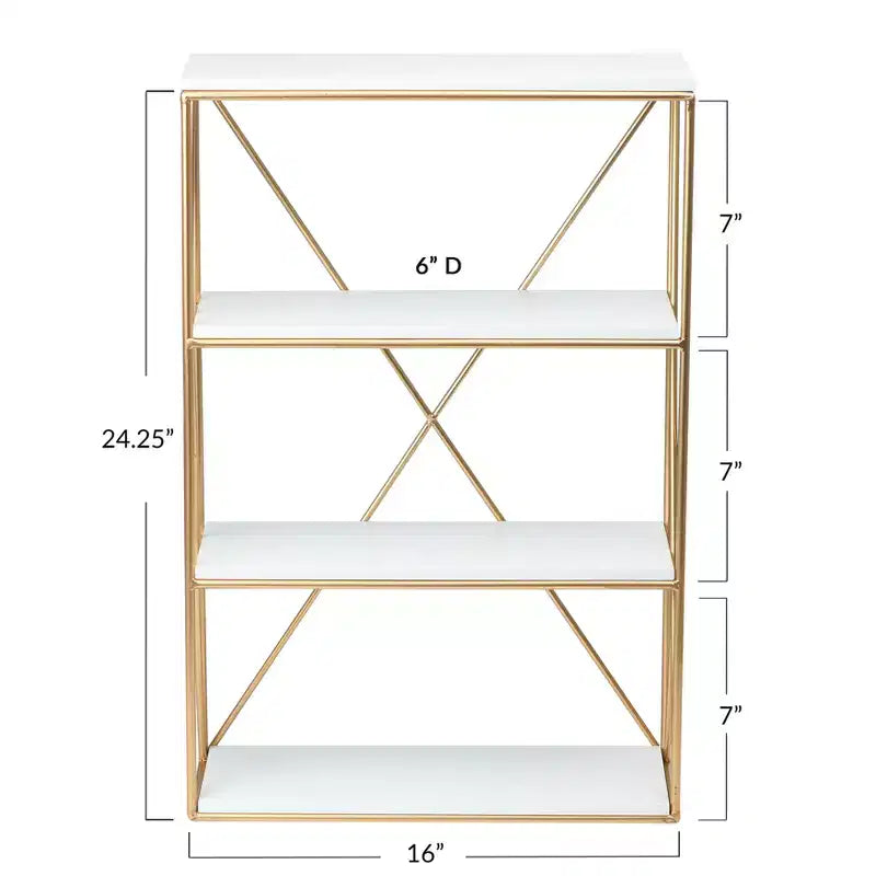Estante de pared rectangular de madera y oro
