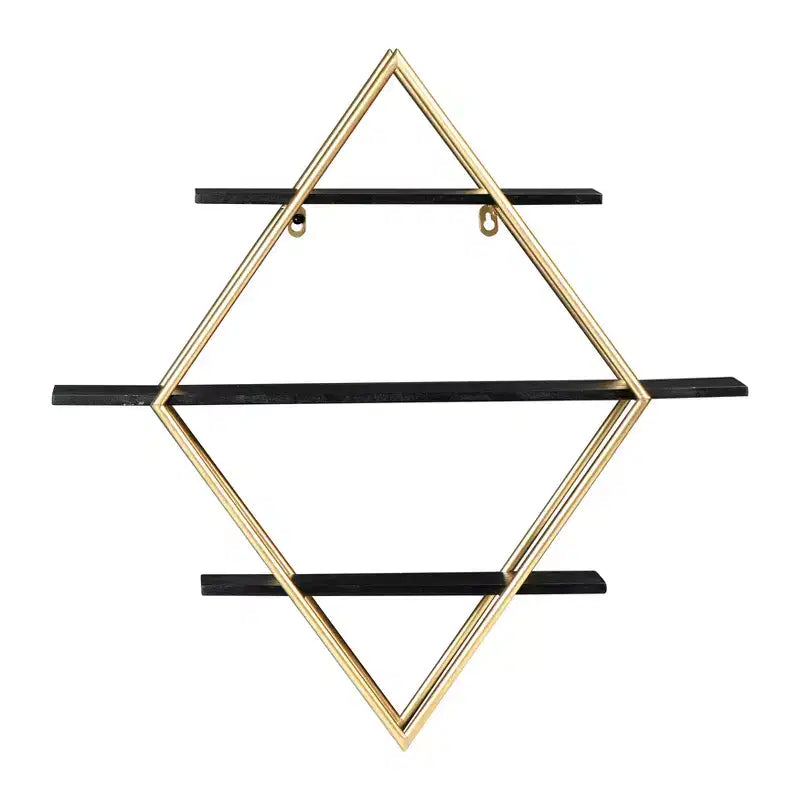 Estante de pared rectangular de madera y oro