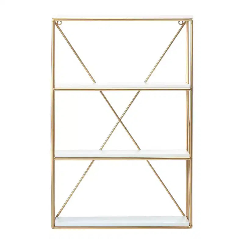 Wood and Gold Rectangle Wall Shelf