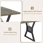 Mesa de comedor industrial gris de 70.9 pulgadas para 6-8 personas, mesa de cocina rectangular de madera con patas resistentes de metal negro, superficie impermeable, base de caballete moderna