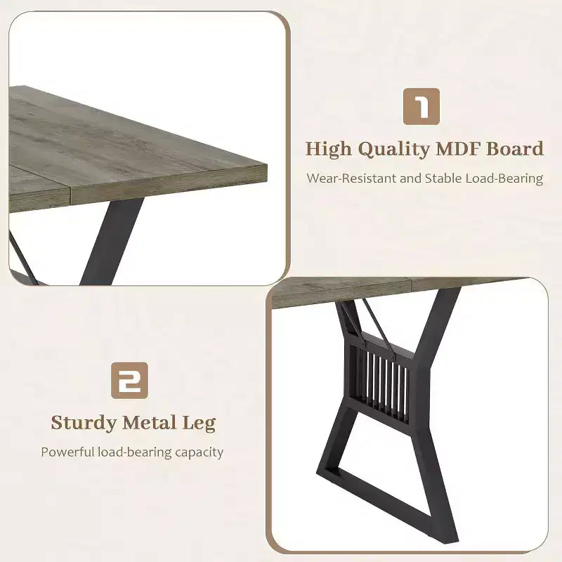 Mesa de comedor industrial gris de 70.9 pulgadas para 6-8 personas, mesa de cocina rectangular de madera con patas resistentes de metal negro, superficie impermeable, base de caballete moderna
