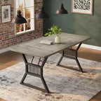 Mesa de comedor industrial gris de 70.9 pulgadas para 6-8 personas, mesa de cocina rectangular de madera con patas resistentes de metal negro, superficie impermeable, base de caballete moderna