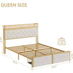 Base de cama CuisinSmart con 2 cajones de almacenaje, base de cama LED con cabecero de almacenaje de 2 niveles y estación de carga, base de cama de plataforma de metal