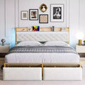 CuisinSmart Bed Frame with 2 Storage Drawers, LED Bed Frame with 2-Tier Storage HeadboardCharging Station, Metal Platform Bed Frame
