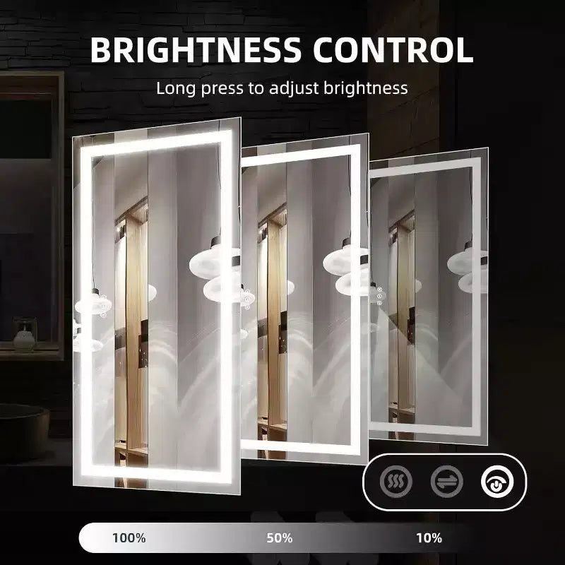 Espejo de baño LED, espejo grande antivaho con 3 temperaturas de color, espejo de pared inteligente regulable, espejo de maquillaje moderno con control táctil