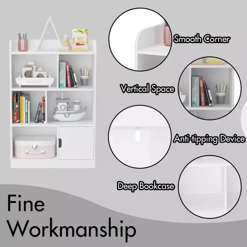 Estantería infantil, librería con 6 compartimentos, estanterías independientes y organizador de cubos, para dormitorio, sala de estar, oficina, armario, escuela, en blanco