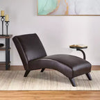 GDFStudio Hobart Contemporary Bonded Leather Chaise Lounge with Curved Ergonomic Design and Birch Wood Legs