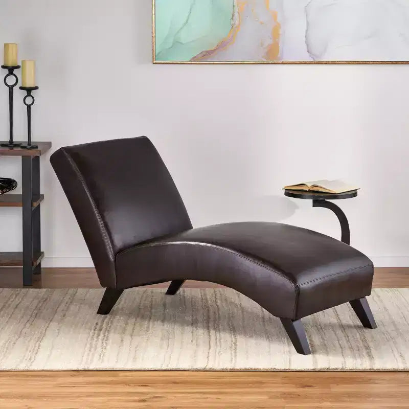 GDFStudio Hobart Contemporary Bonded Leather Chaise Lounge with Curved Ergonomic Design and Birch Wood Legs